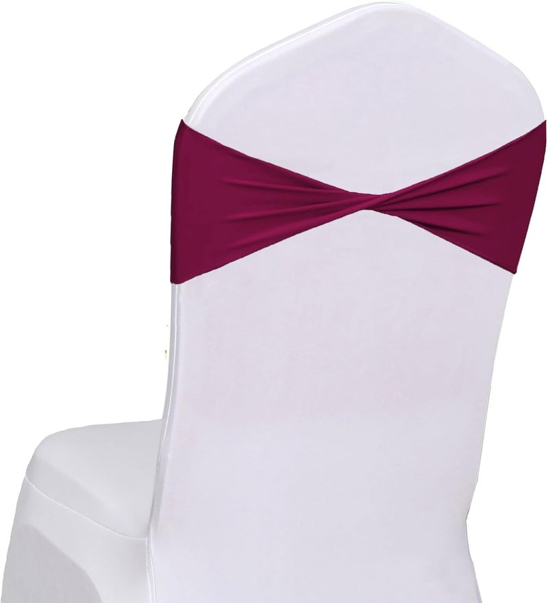 Fbewom Burgundy Chair Sashes Bows 50 Pcs Spandex Chair Bands Ties Without Buckle Decorations for Wedding Birthday Party Events Ceremony - Image 1